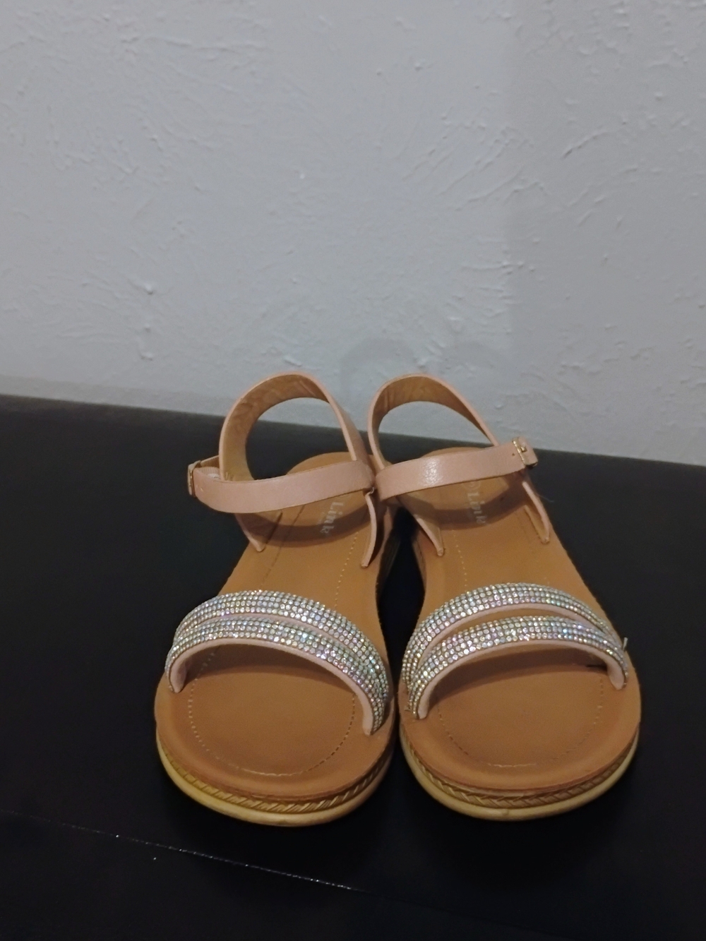 Girls Tan Sandals with Sparkling Crystal Straps